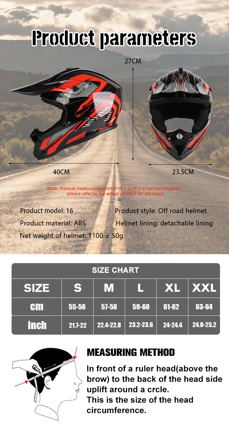 Casco da moto fuoristrada, casco integrale da rally e discesa con occhiali, adatto a tutte le stagioni, per uomini, donne e bambini.