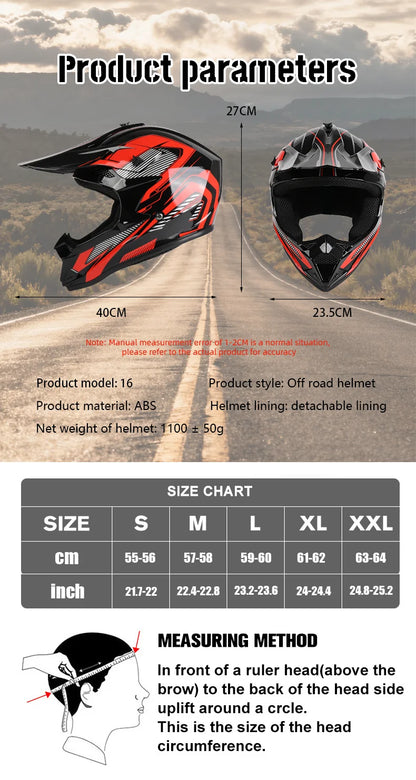 Casco da moto fuoristrada, casco integrale da rally e discesa con occhiali, adatto a tutte le stagioni, per uomini, donne e bambini.