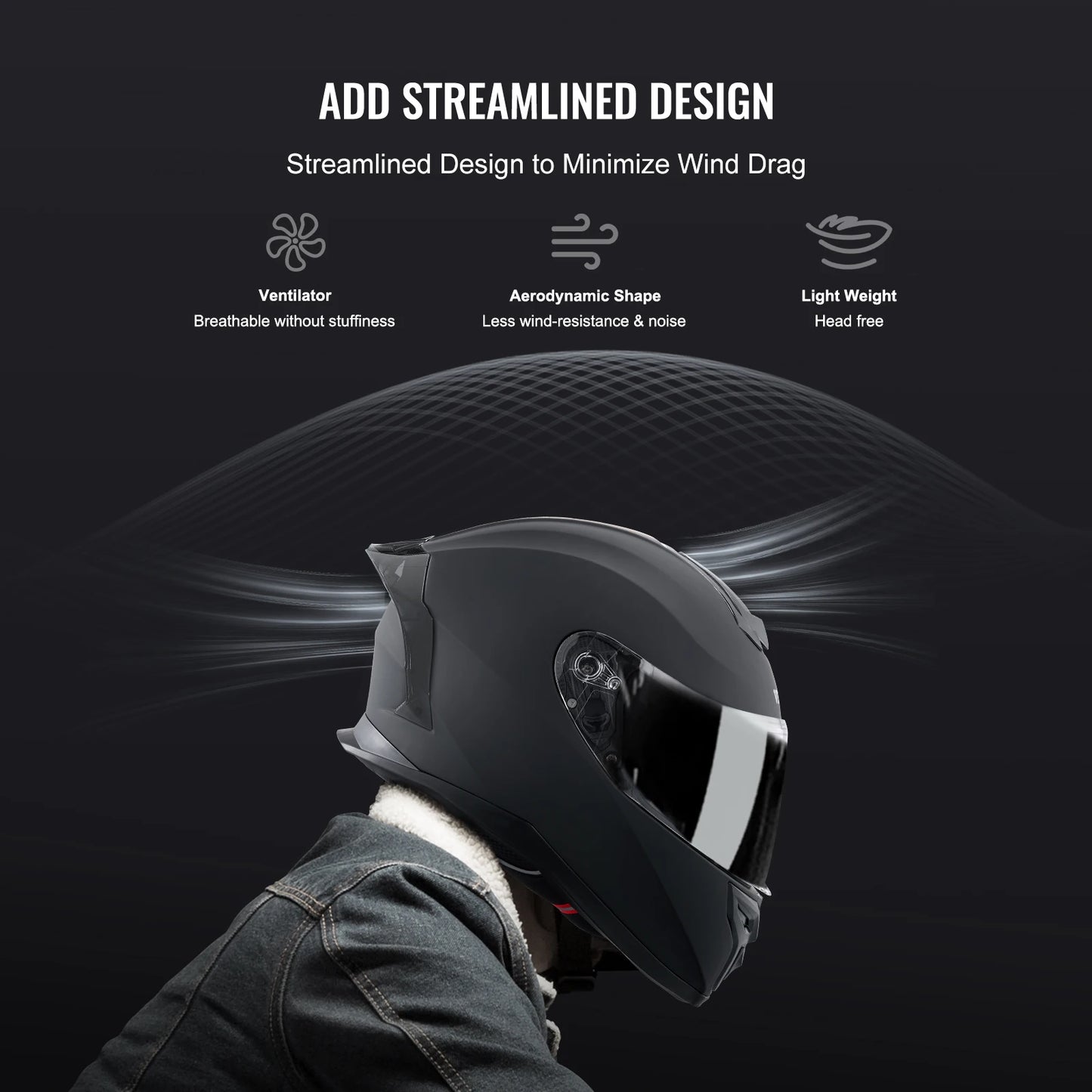 SucceBuy Motorcycle Helmet Full Face Smart Street ABS&High Density Helmet with Bluetooth Slot&Interchangeable Lens Fit for Adult