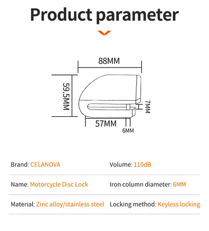 Motorcycle Bicycle Lock Alarm Safety Protection Padlock Disc Aluminum Alloy Anti-Theft Reminder Rope Lock Bag Motorcycle Accesso