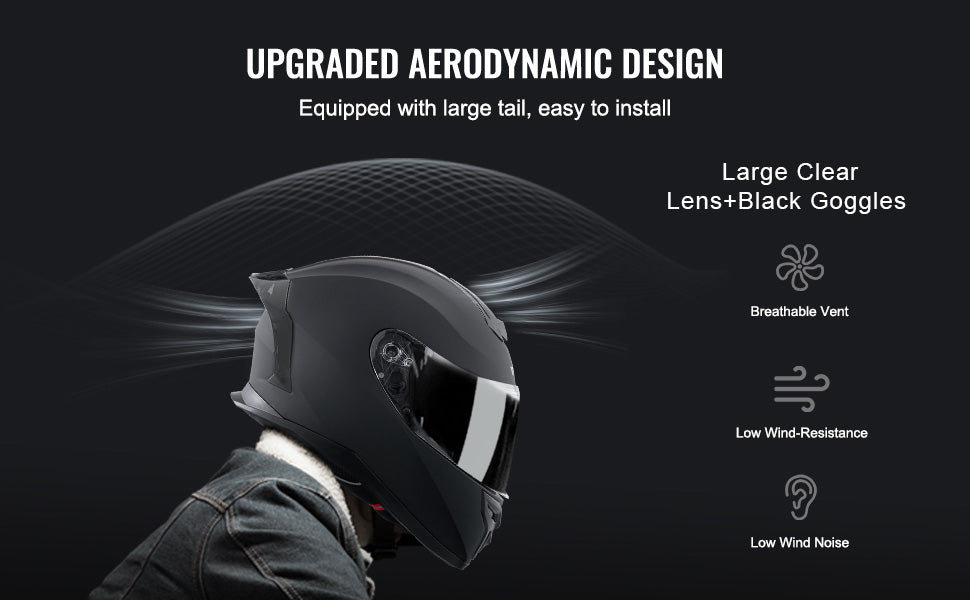 SucceBuy Motorcycle Helmet Full Face Smart Street ABS&High Density Helmet with Bluetooth Slot&Interchangeable Lens Fit for Adult