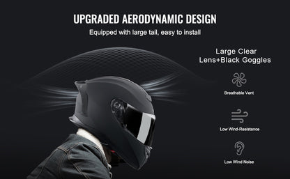SucceBuy Motorcycle Helmet Full Face Smart Street ABS&High Density Helmet with Bluetooth Slot&Interchangeable Lens Fit for Adult