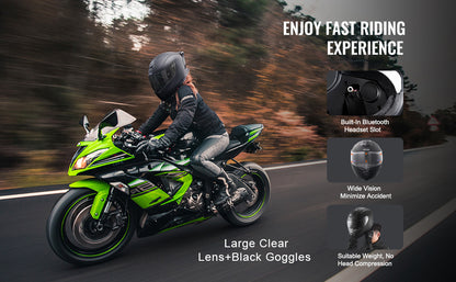 SucceBuy Motorcycle Helmet Full Face Smart Street ABS&High Density Helmet with Bluetooth Slot&Interchangeable Lens Fit for Adult